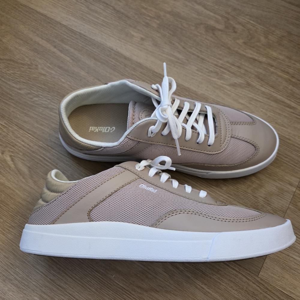 Like New Olukai Womens Ha'Upu Ulu Brown Leather & Textile Tennis Shoes Size 9